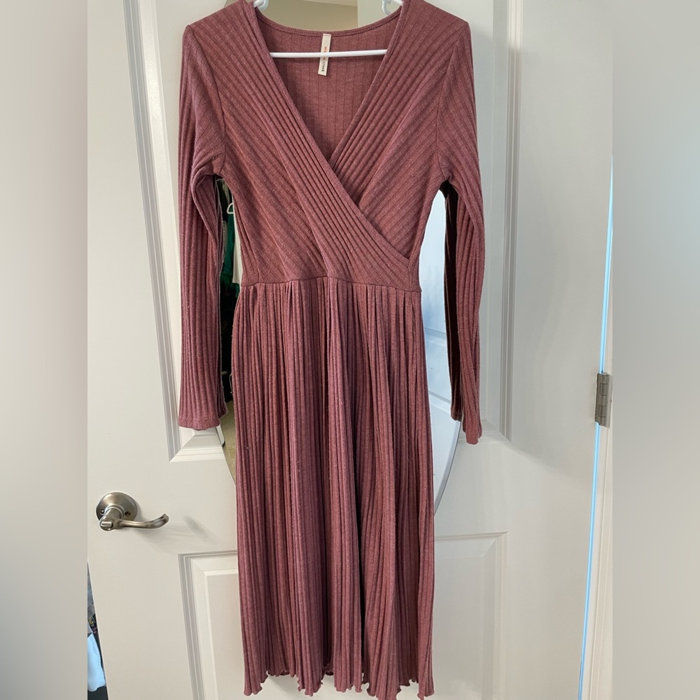 Orange Creek | Long Sleeve Mauve Ribbed Sweater Dress | Size Medium - Picture 2 of 3